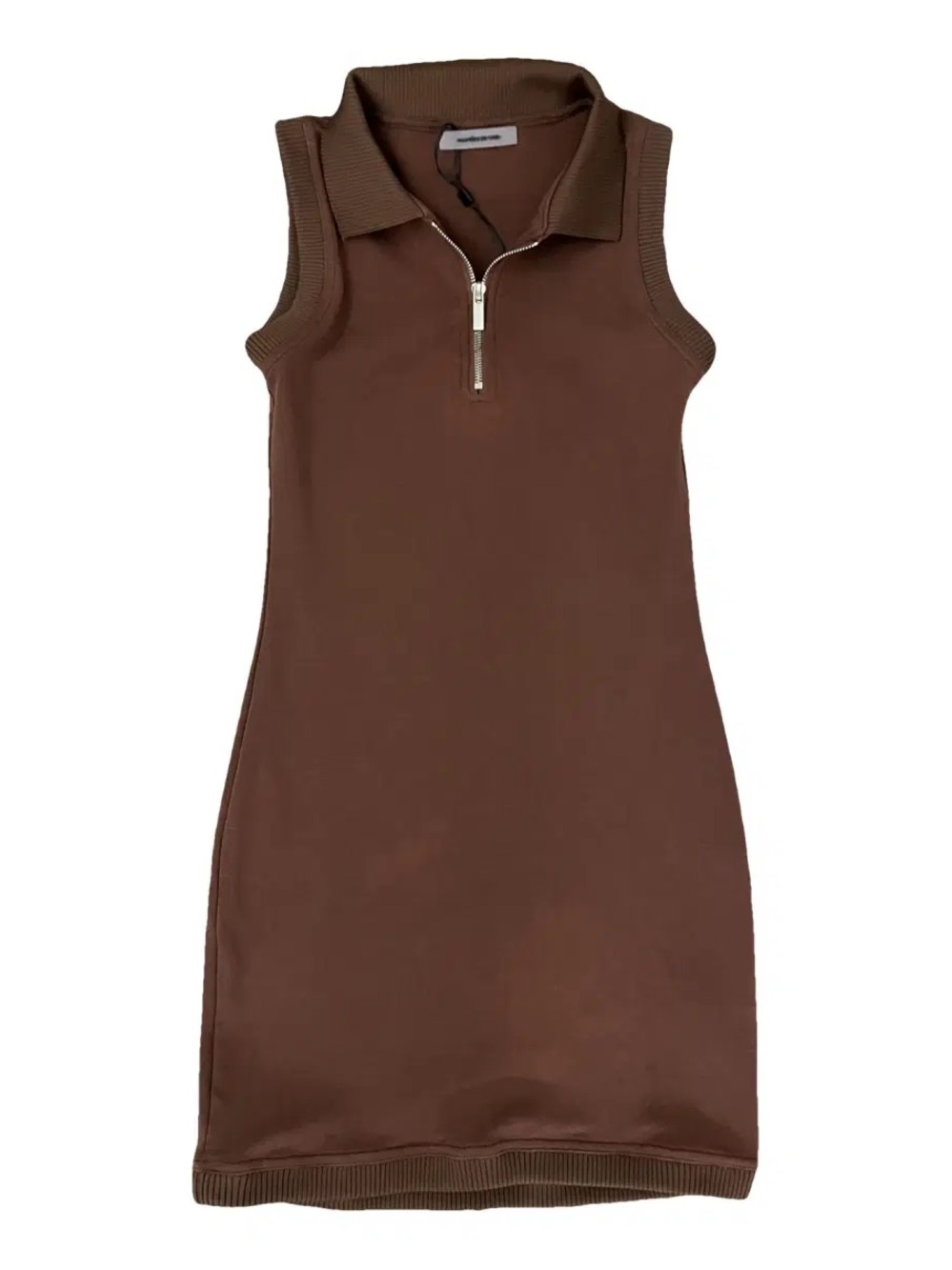 Sleeveless Polo Zip Front Knit Dress - Brown